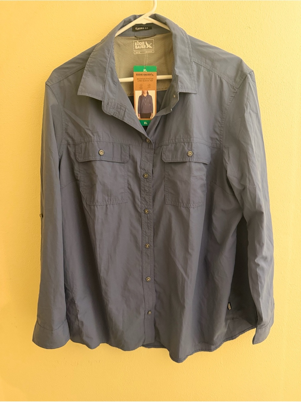 Eddie Bauer Mountain Ripstop Women’s  XL Blue Woven Long Sleeve Button-Up Pocket